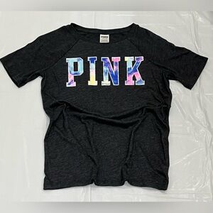 PINK Victoria's Secret women’s Tee - gray with Multicolor Logo